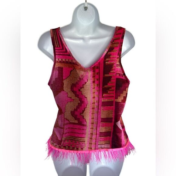 ZAHJR Feather Tank Top In Bright Fuchsia Color Abstract Printed In Size S - Picture 4 of 7